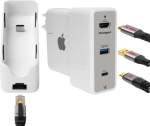 Docking Station for MacBook Charger, 4 in 1 Multiport Adapter, USB C 3.1 Port-10G/PD 100W Charging, USB A 3.0 Port-5G, HDMI Port-4K@60Hz, RJ45 Port-Ethernet 1Gbps (Supports 65W-100W MacBook Charger)